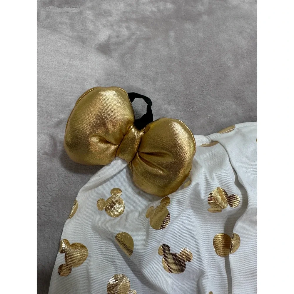 Official Disney Parks Minnie Mouse Hostess Apron White Gold Metallic Polka Dot